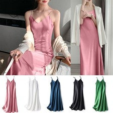 Vestido largo camisón cuello en V sin mangas fiesta de noche bodycon monocromático
