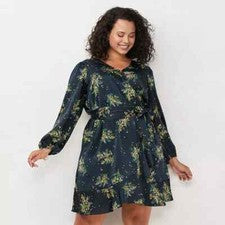 Vestido envolvente LC Lauren Conrad para mujer talla grande azul marino manga globo 4X