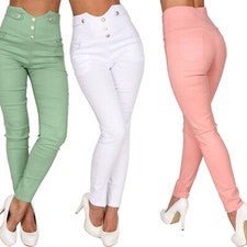 Treggings elásticos de mujer Business cintura alta jeggings pantalones leggings botones de ancla