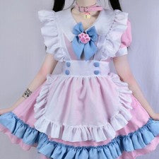 Vestido de niña volantes lazo volante manga corta cosplay disfraz de lolita camarera