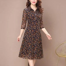 Mujer Vestido Midi Flores Cuello Chal Línea A Cuello en V Vintage Verano