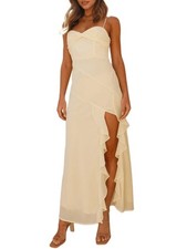 Maxi Vestido Mujer Estampado Floral Volantes y Ranura Boda 5015
