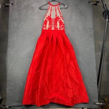 Maxi Vestido para Mujer Soieblu Moda Nova Rojo Bordado Cuello Halter Pequeño