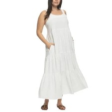 Vestido para mujer Felina maxi bolsillos en capas sin mangas calce relajado, blanco, mediano