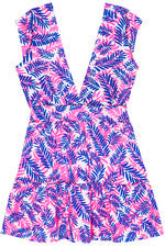 Vestido para mujer - Vestido estampado hoja de palma rosa azul - Mini vestido de algodón - Mediano