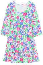 Vestido para mujer - Vestido estampado rosa verde azul - Algodón - Vestido midi - Pequeño