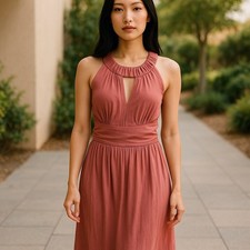 ¡Al máximo! Vestido Mujer Talla Pequeña Óxido Frente Abierto Halter Tejido Bolsillos NUEVO