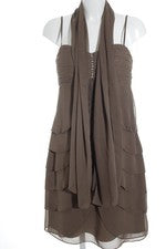 Vestido bandeau LAUTINEL midi mujer elegante plisado ocre talla 38 nuevo