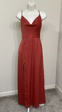 Maxi Vestido Forever 21 Para Mujer Naranja Quemado Capucha Cuello Correas de Espagueti Satinado s S