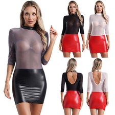 Vestido de cadera para mujer vestidos de baile de polo lencería bodycon vestido cuello falso patchwork