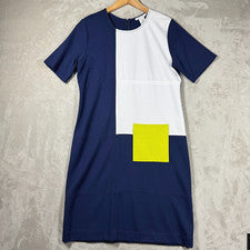 Vestido para mujer Joan Vass color block talla mediana manga corta náutico