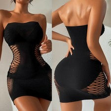 Damen Tube Top Rock Sexy Mesh Bodycon Halter Kurzes Kleid Party Nightwear