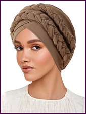 Turbante musulmán trenzado de moda, gorro de color liso para mujer, hiyab islami