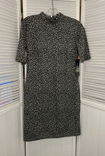 Vestido para mujer TRIBAL pequeño negro gris estampado animal funda cuello falso nuevo con etiquetas