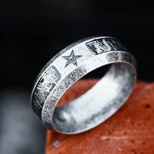 Anillo de colección con incrustación de sello Lucifer cruz de Satanás anillo de joyería de motociclista de acero