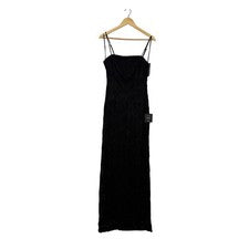 Maxi Vestido Lulus Joni Para Mujer Talla Mediana Negro 3D Floral Apliques Encaje Abertura Nuevo con Etiquetas