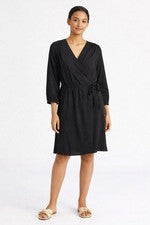 Vestido envolvente para mujer Time and Tru negro manga larga lazo cintura talla S