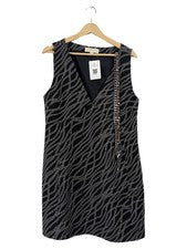 Vestido Michael Kors mujer talla L estampado cadena cuello en V negro
