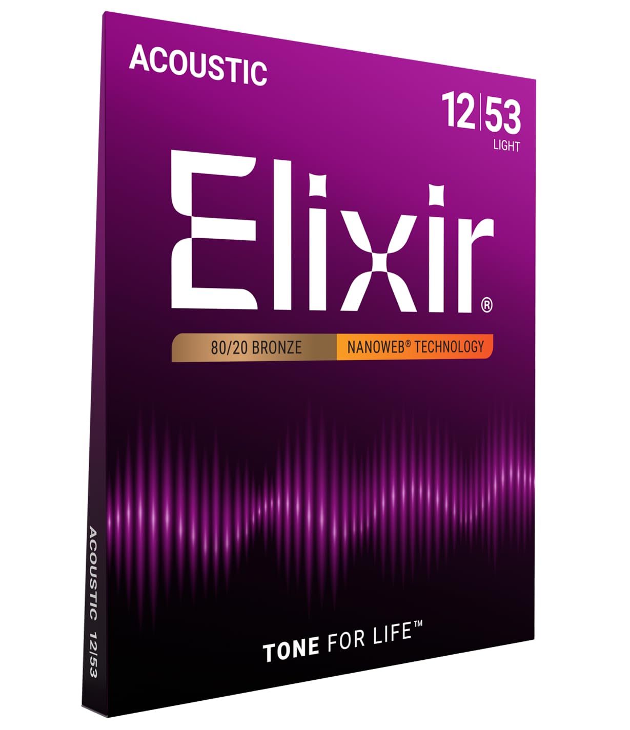 Elixir Cuerdas de guitarra acústica Strings de bronce en proporción 80/20 con recubrimiento NANOWEB, calibre ligero, 1 Pack, Light (12-53)