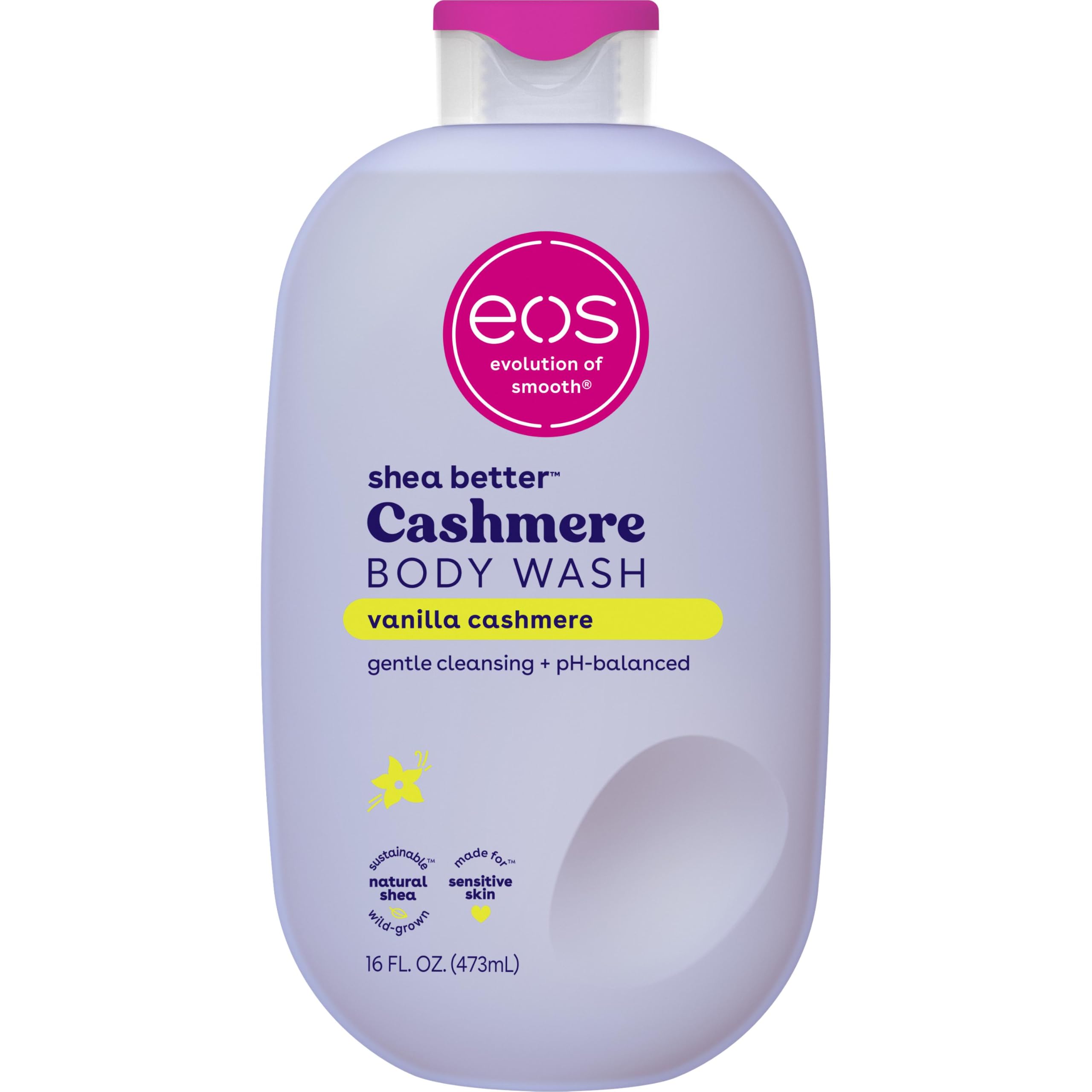 EOS Shea Better - Crema hidratante y nutritiva de vainilla de cachemira con fórmula de gel equilibrada de pH, libre de parabenos y ftalatos, piel sensible, 400 ml