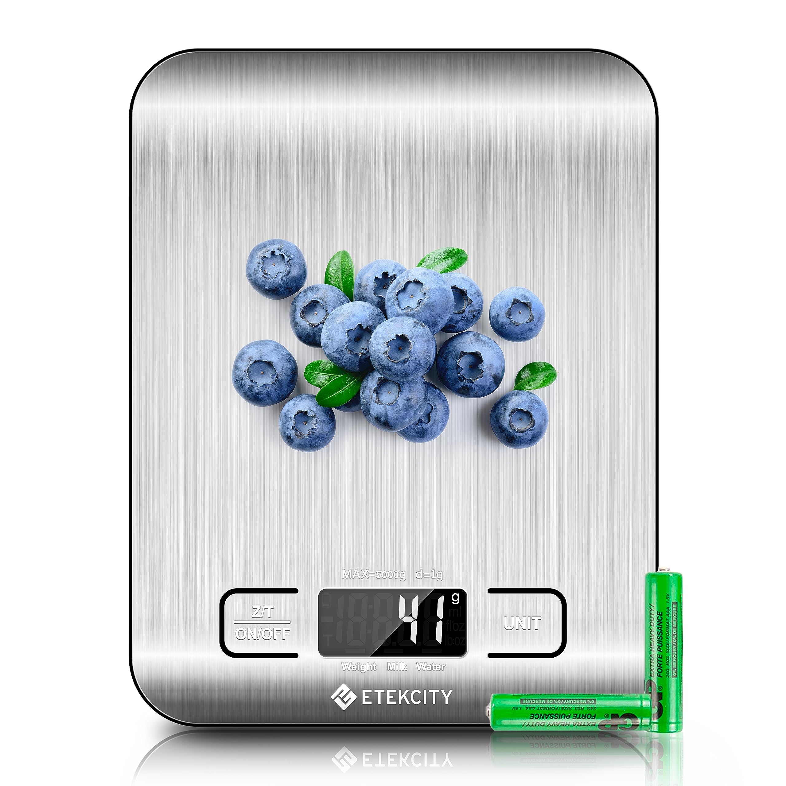 Etekcity Báscula de Cocina Digital de Acero Inoxidable, Balanza Cocina de Alta Precisión 5 kg/ 11 lbs