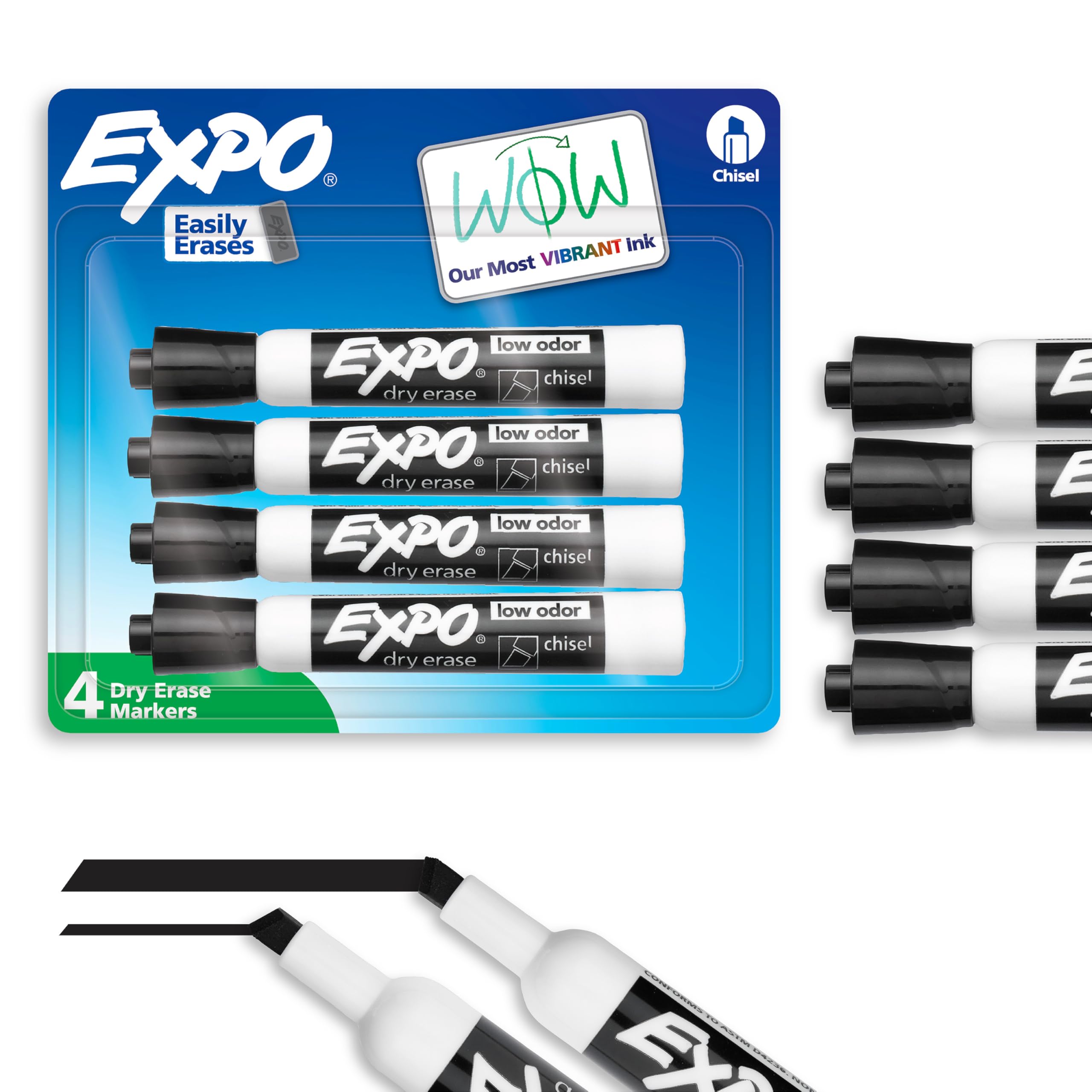 Expo 2 Low-Odor Dry Erase Markers, Chisel Tip, 4-Pack, Black by Expo