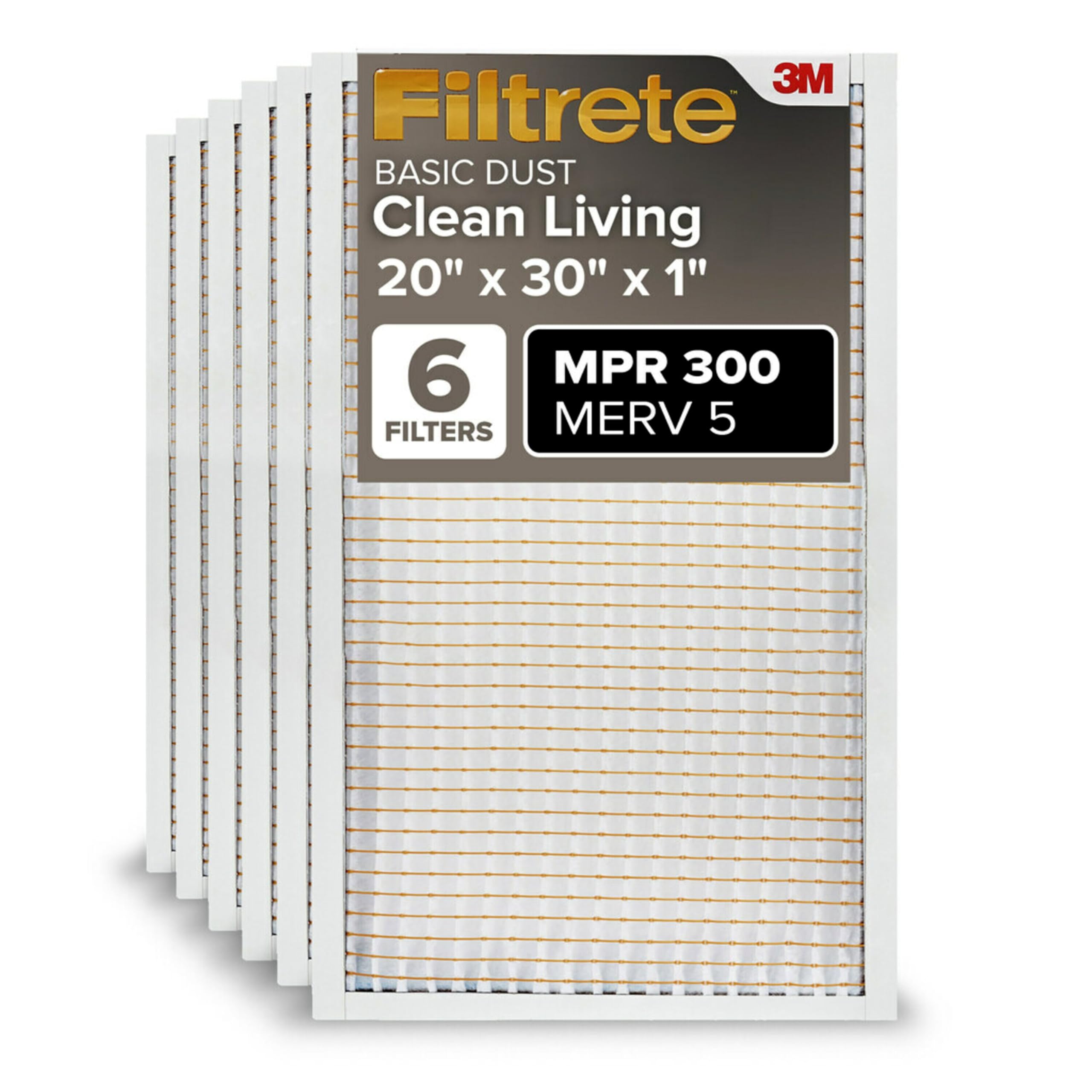 Filtrete Filtro de aire para caldera de aire acondicionado, MERV 5, MPR 300, captura partÃculas no deseadas, filtro electrostático plisado de 3 meses de 1 pulgada, paquete de 6 unidades (tamaño real
