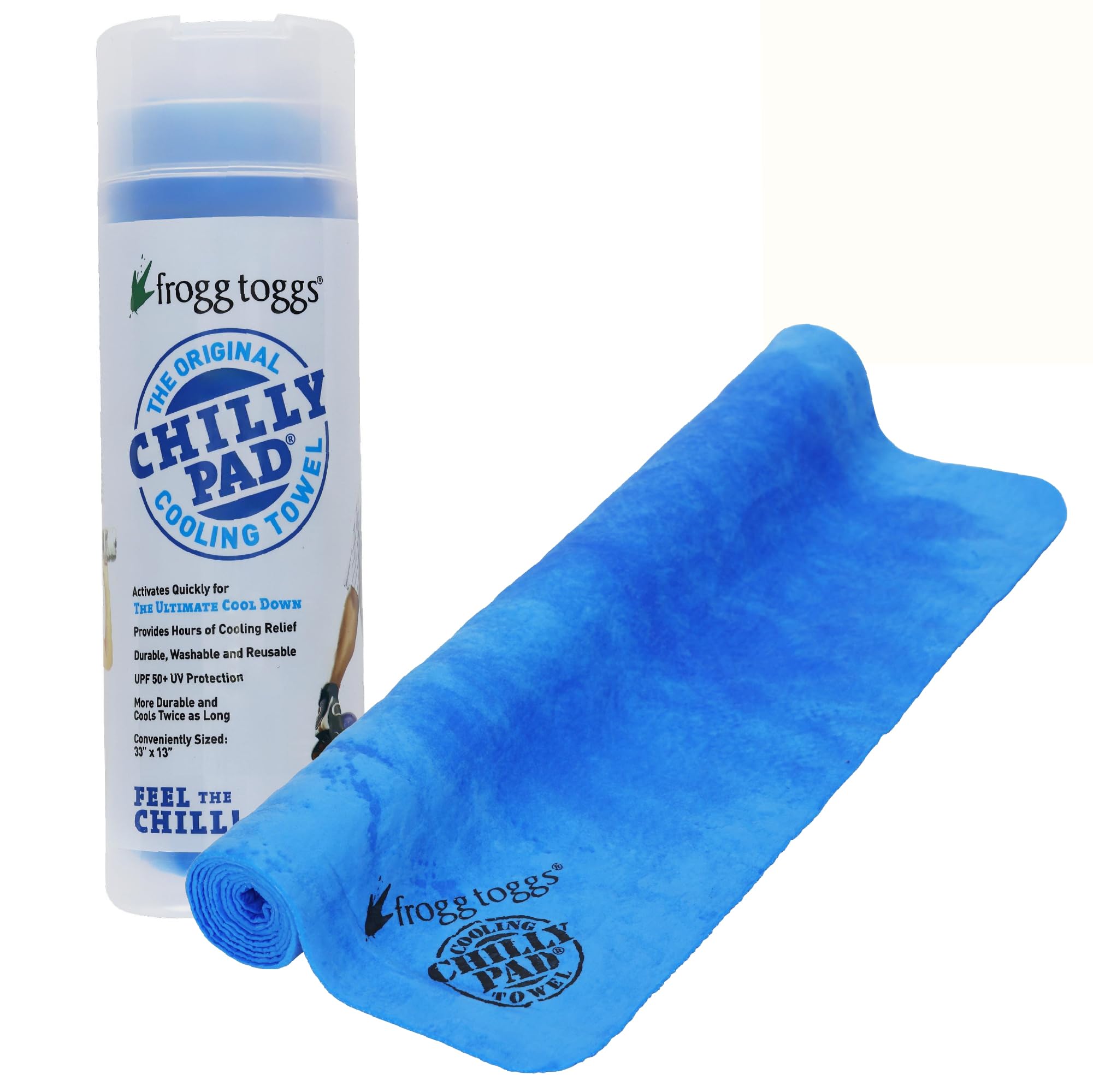 FROGG TOGGS Chilly Pad, Toalla de enfriamiento instantáneo, de Larga duración, Reutilizable, Toalla de Cuello para Deportes y Exteriores, 33 x 13 Pulgadas, Azul Cielo