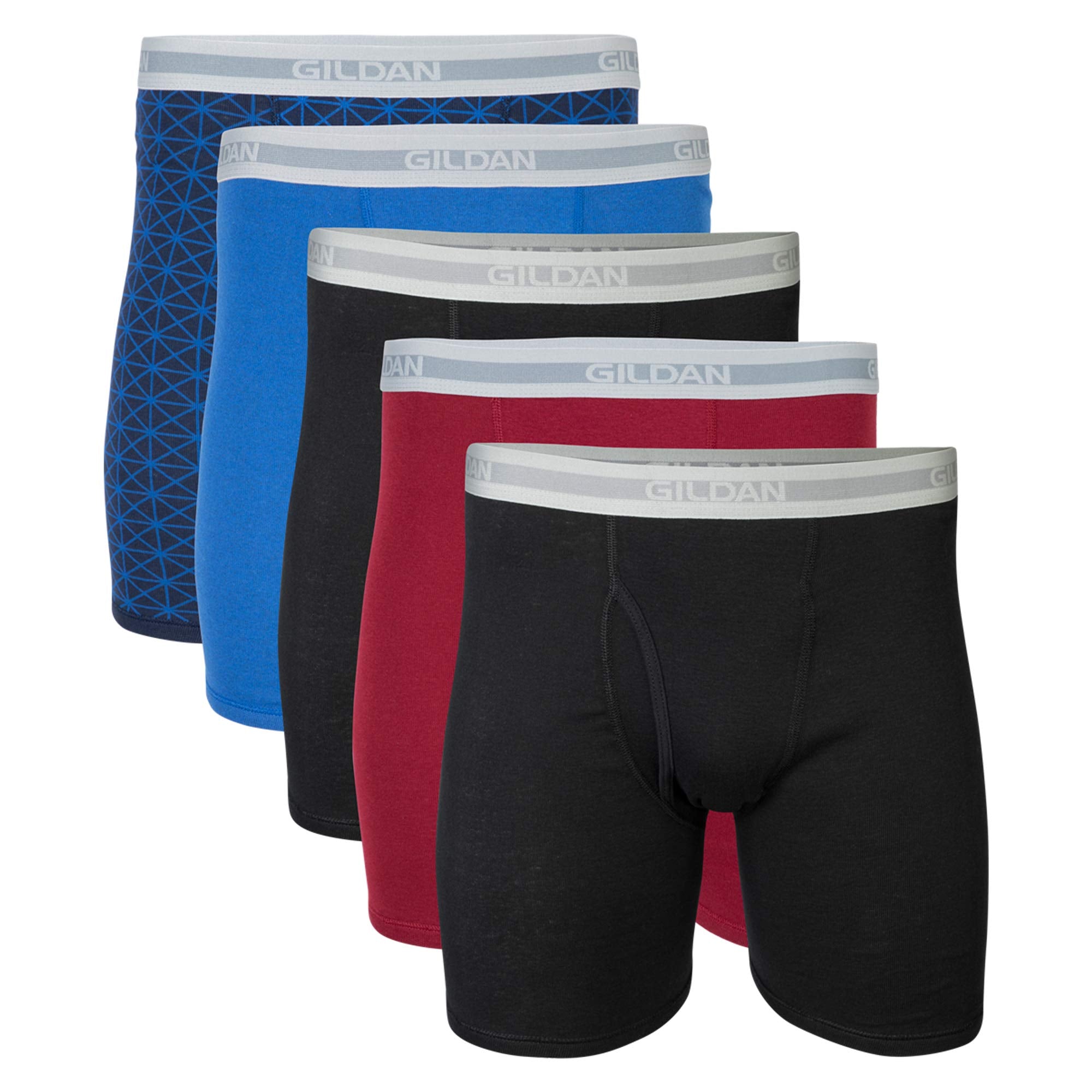 Gildan Calzoncillos Tipo bóxer con Pierna Normal, Multipack Ropa Interior de Hombres, Azul/Gris (Paquete de 5), L (Pack de 5)