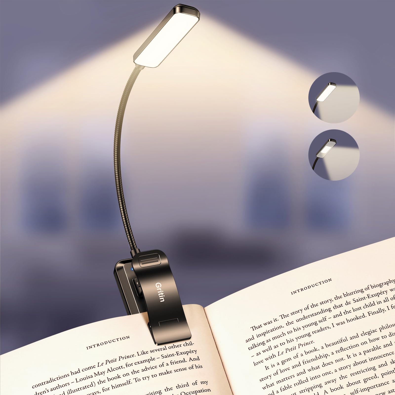 Gritin 2026 Gen 2 Luz Lectura Recargable, 30 LED de Espectro Completo