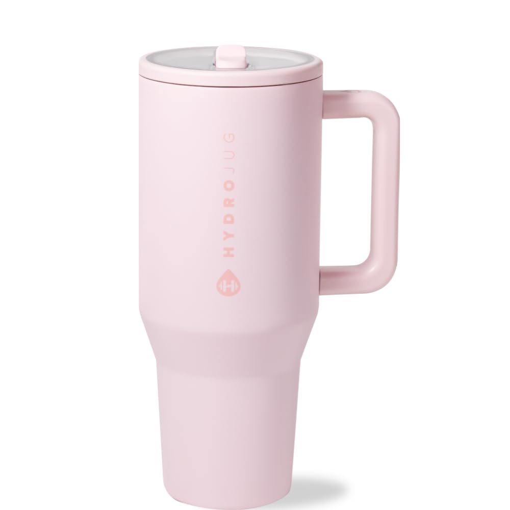 HydroJug Traveler - Botella de agua de 32 onzas con asa y popote abatible, cabe en el portavasos, vaso resistente a fugas, reutilizable, aislado, acero inoxidable y base de goma, regalos para mujeres