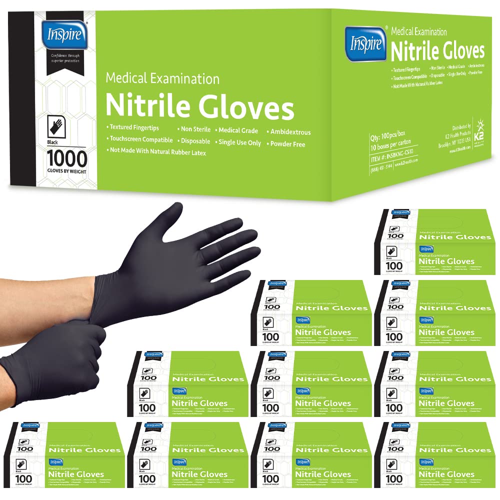 Inspire Guantes desechables de nitrilo negro | 4.5 guantes desechables de nitrilo negro | 4.5 guantes negros desechables de nitrilo resistentes a los quÃmicos para limpieza médica de cocina (negro,