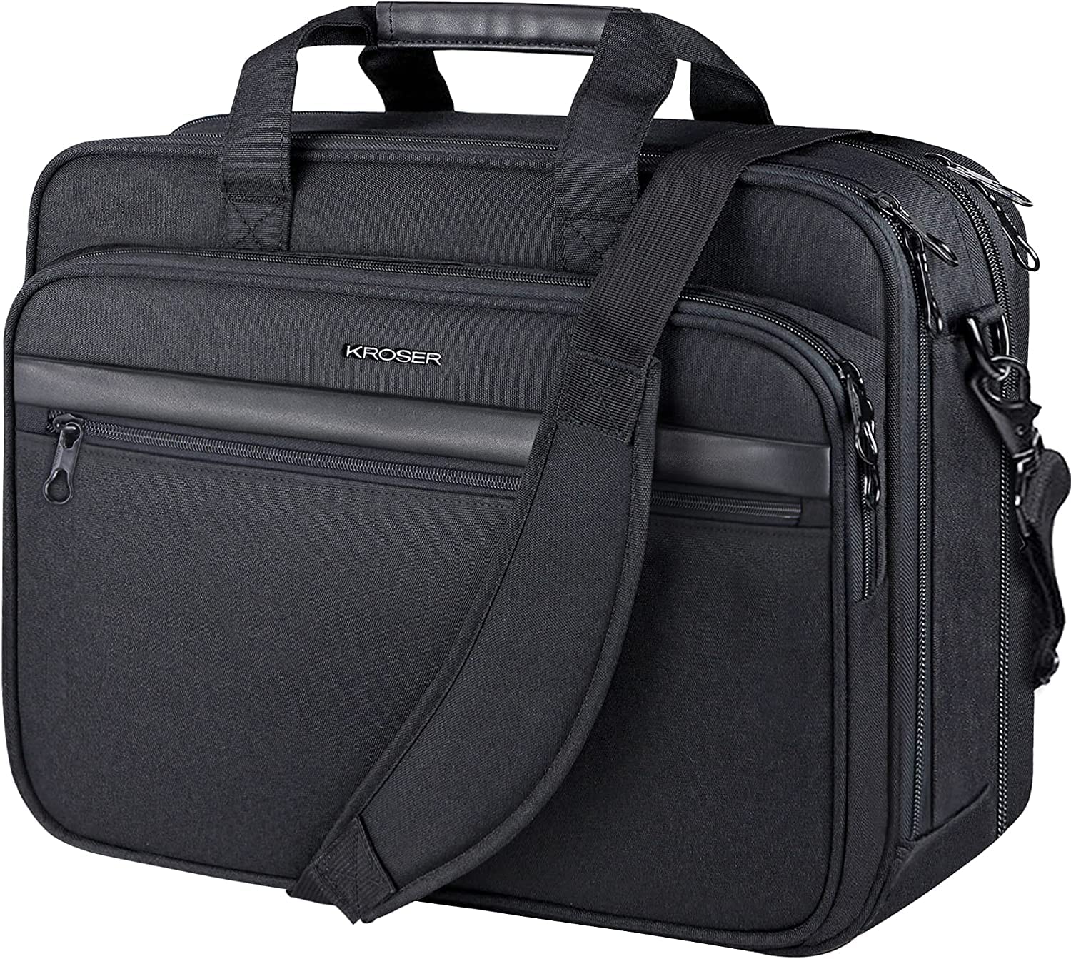 KROSER 18" Bandolera para Portátil MaletÃn Premium para Laptop hasta 17.3" Expandible Hidrófugo Bolsa del Hombro Bolsa de Computadora para Viajes/Negocios/Escuela/Hombres/Mujeres-Negro