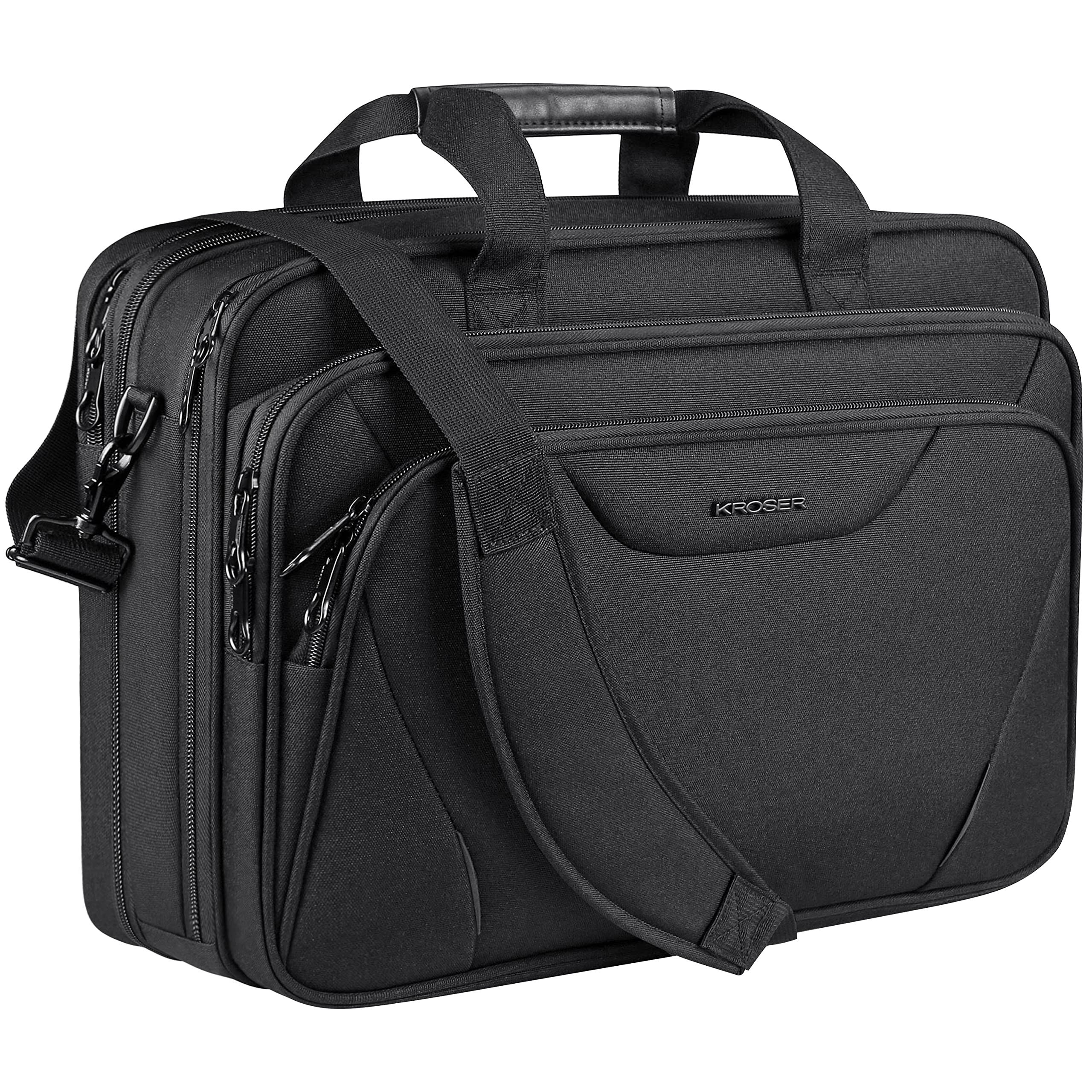 KROSER 18" Bandolera para Portátil MaletÃn Premium para Laptop hasta 17.3" Expandible Hidrófugo Bolsa del Hombro Bolsa de Computadora para Viajes/Negocios/Escuela/Hombres/Mujeres-Negro
