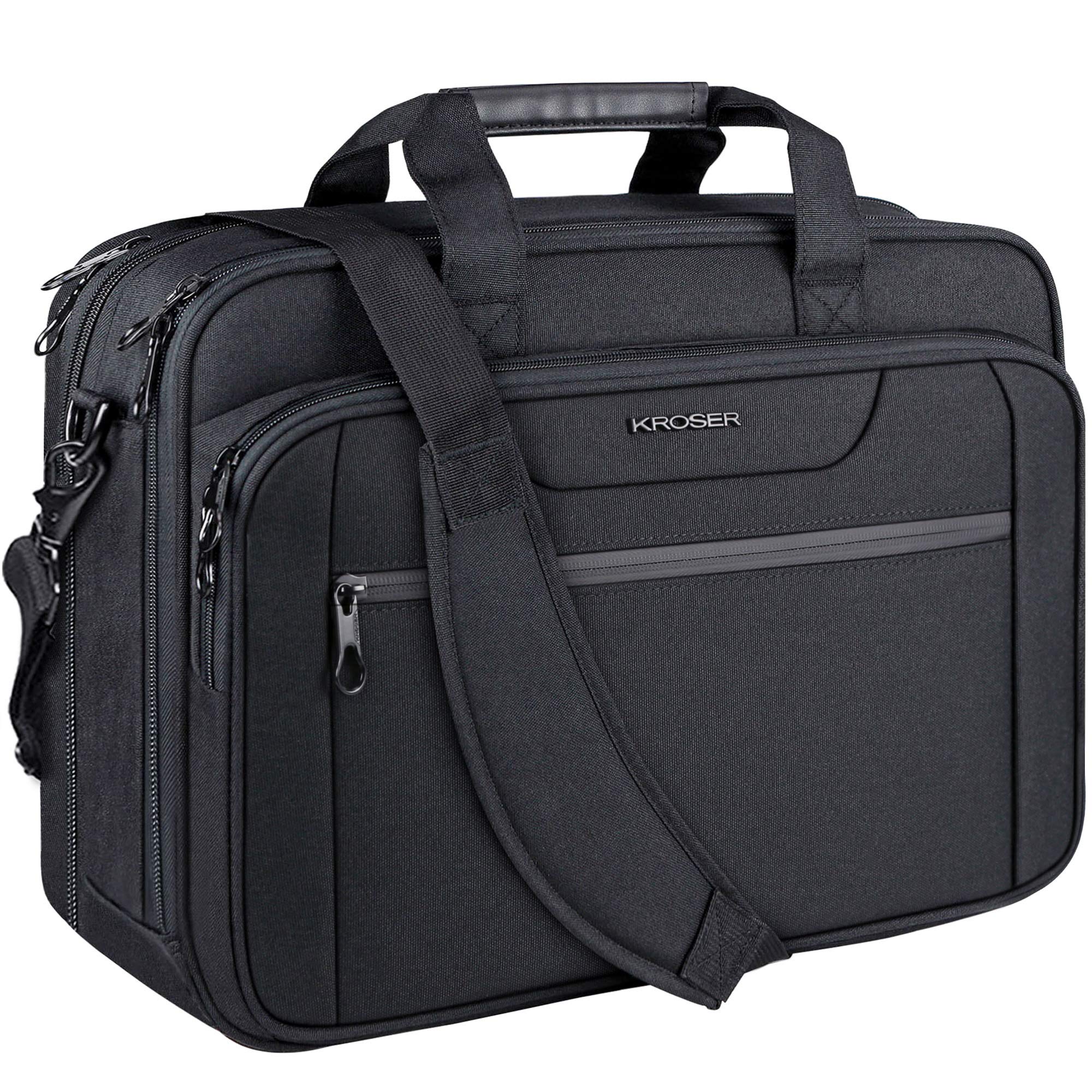 KROSER Bolsa para Laptop 18" MaletÃn Portátil Extensible hasta 17.3 Pulgadas Repelente al Agua Bandolera Bolsa de Mensajero para Viajes/Negocios/Escuela/Hombres/Mujeres-Negro