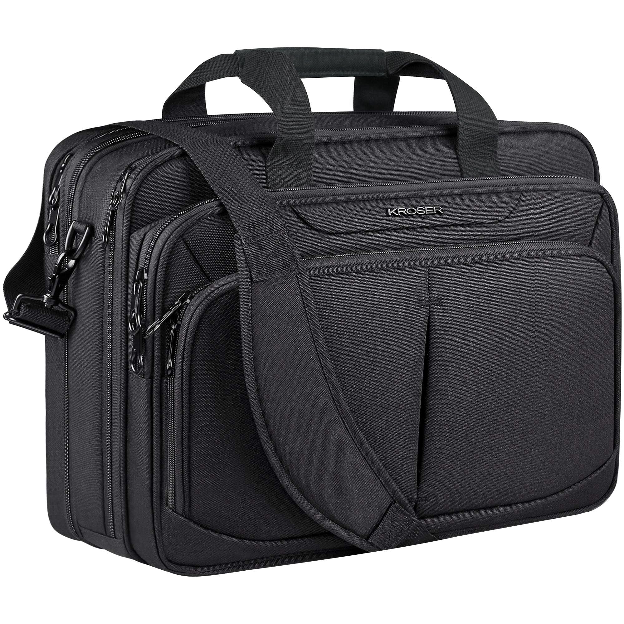 KROSER MaletÃn ligero para laptop de 17.1 pulgadas, impermeable, con bolsillos RFID, para escuela, mujeres y hombres, Negro-17.3 pulgadas, 17.3"