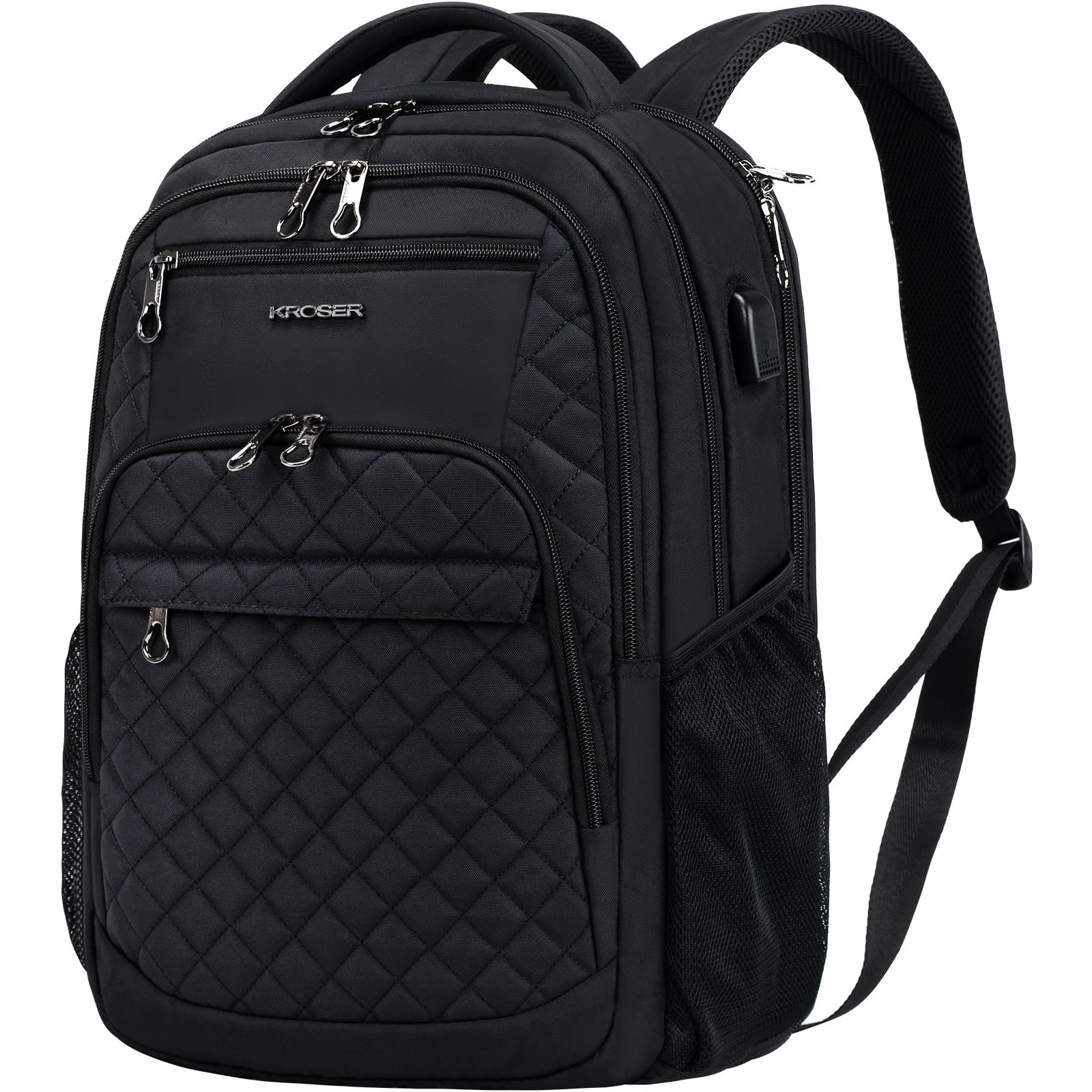 KROSER Mochila de viaje para portátil, Acolchado, negro, 43,18 cm, Mochilas Daypack