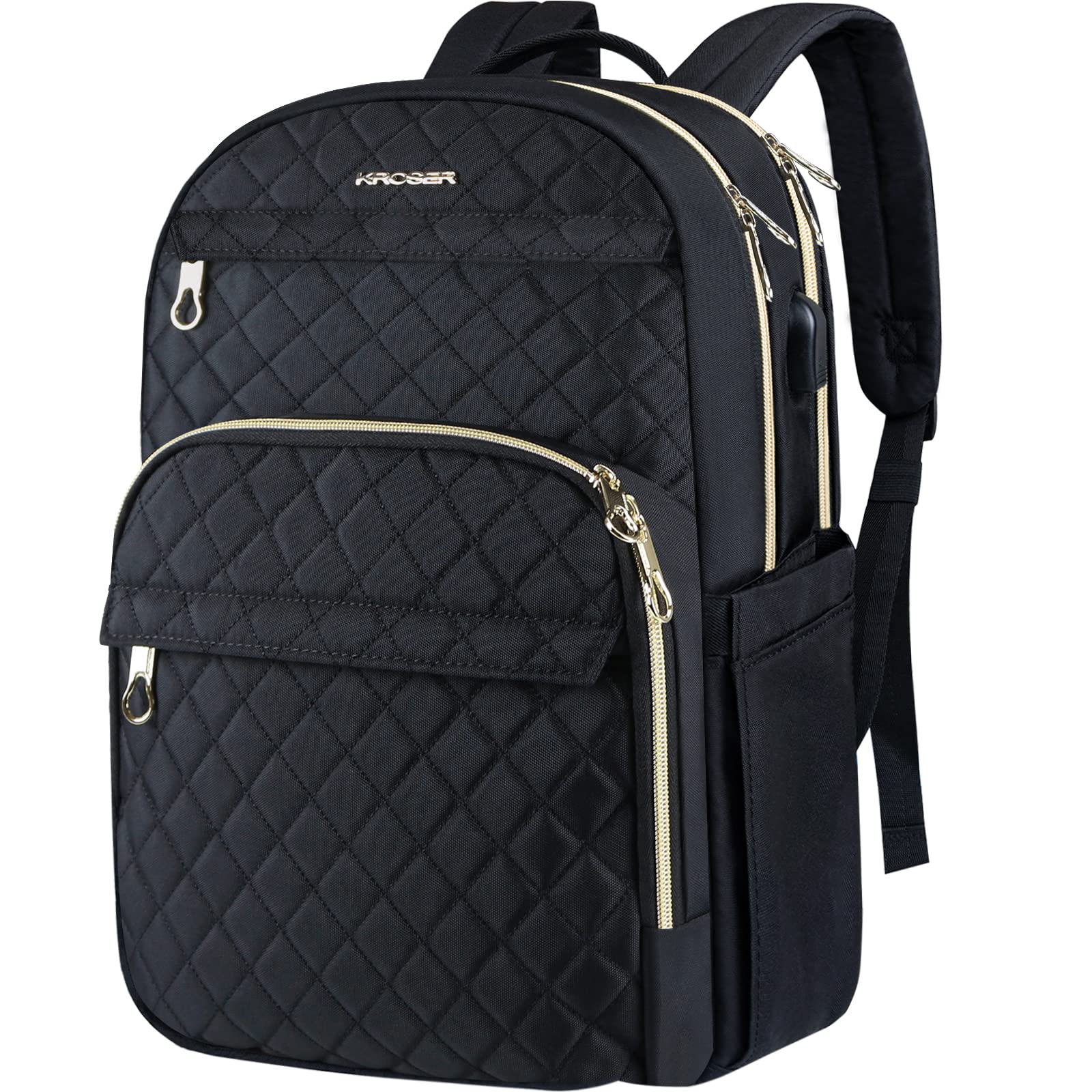 KROSER Mochila para portátil de 15.6 pulgadas elegante, Acolchado negro, Fits up to 15.6" laptop