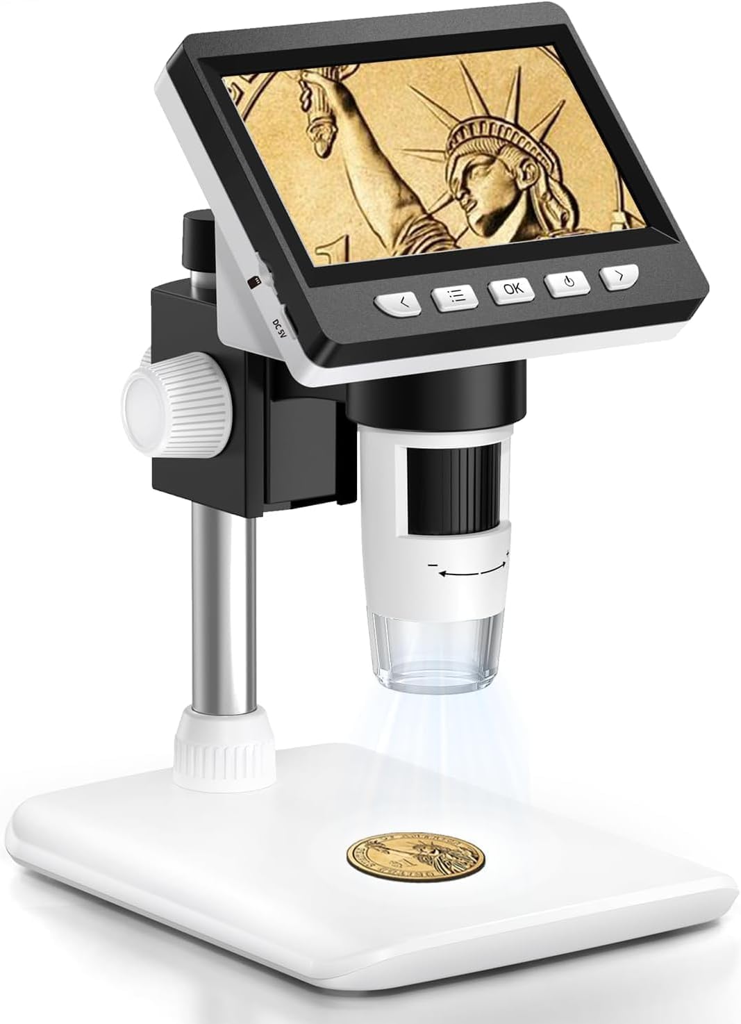 Microscopio Digital Electrónico portátil de 4.3 Pulgadas 1080P con 8 Luces LED Ajustables, Profesional para niños/Adultos 50-1000X, Vista de PC, Compatible con Windows MacOS