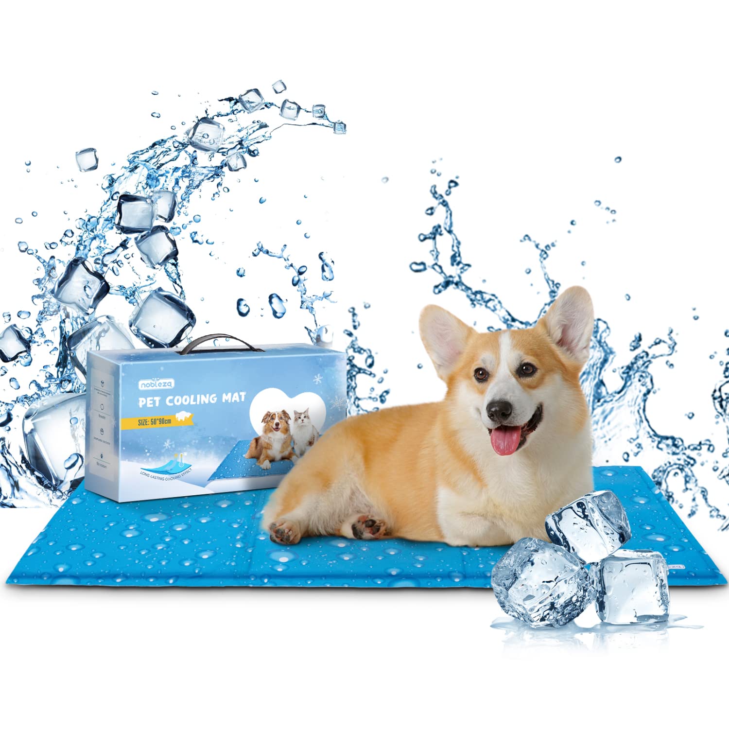 Nobleza Alfombrilla Refrescante para Perros Gatos, 90 * 50cm Manta Refrigerante Perro, Cama Perro Refrescante para Mascotas Mmediano a Grande, Alfombra de Gel Activada por Presión, L