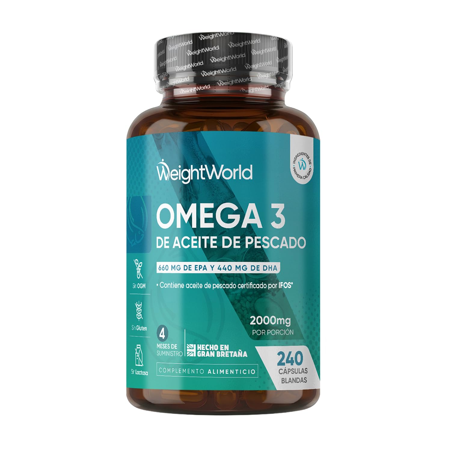 Omega 3 2000mg - 240 Perlas Aceite Pescado IFOS* (660mg EPA + 440mg DHA)