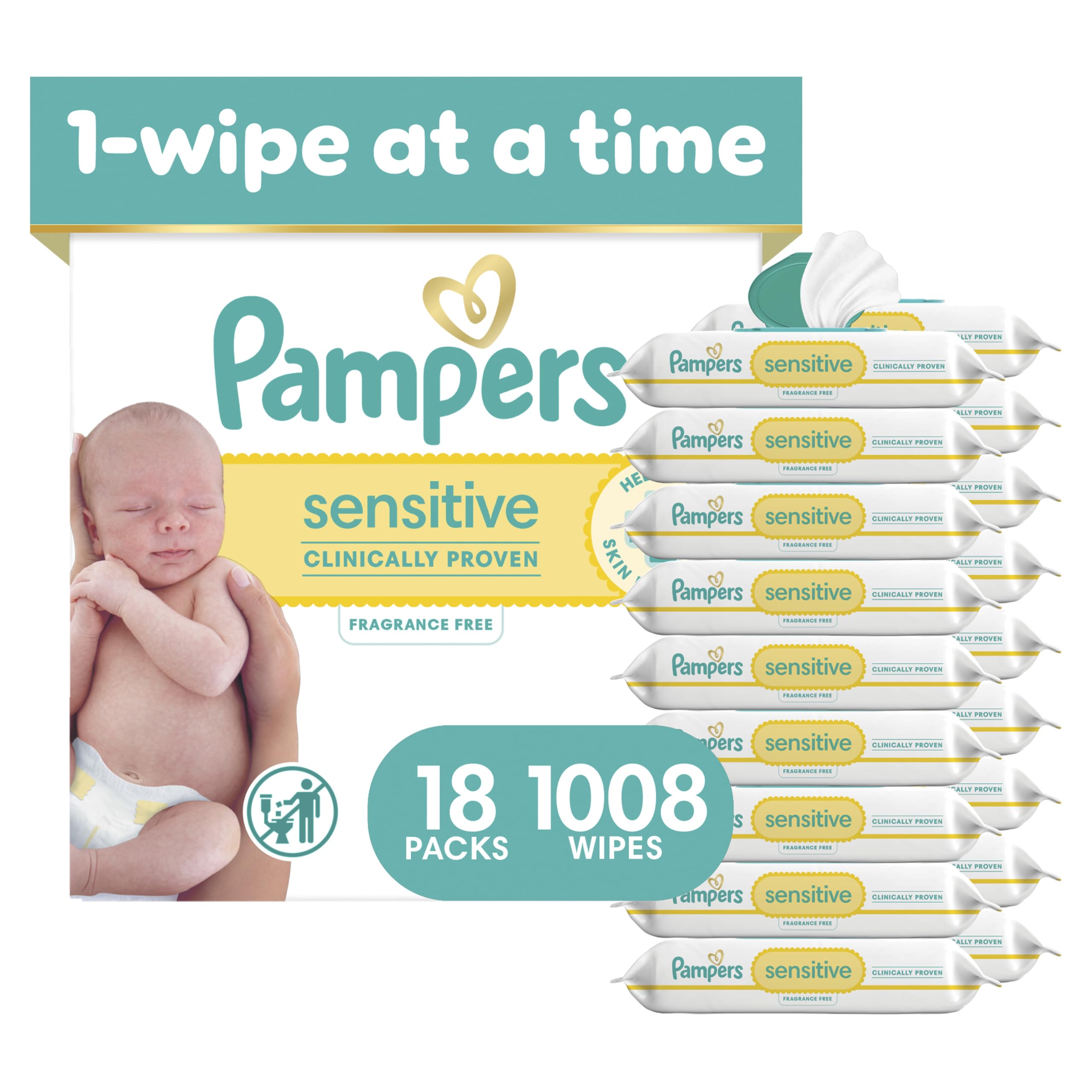 Pampers Sensitive - Toallitas húmedas para bebé, 1008 unidades, a base de agua, hipoalergénicas y sin perfume (el embalaje puede variar)