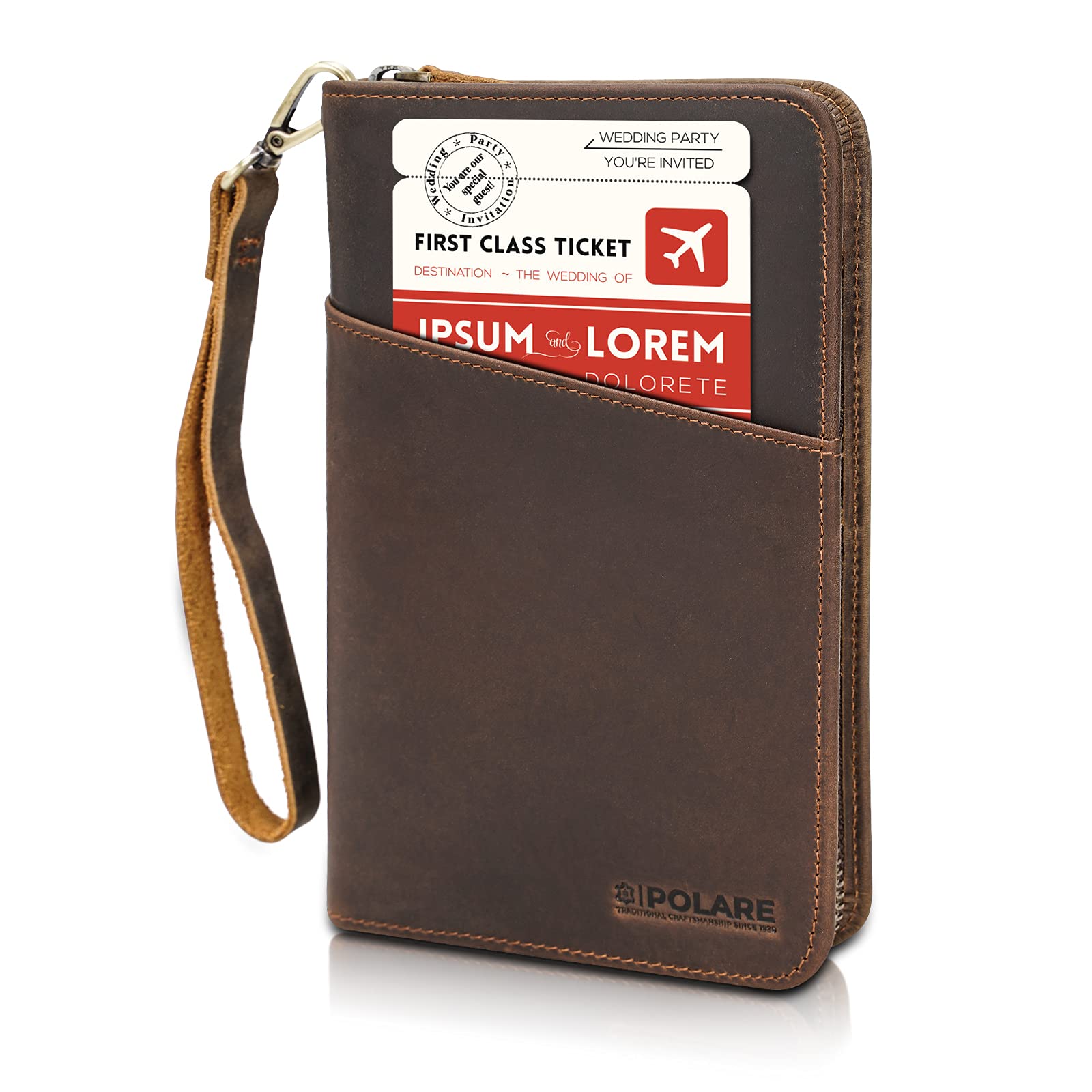 Polare - Funda de Cuero de Grano Completo para Hombres y Mujeres, Bloqueo RFID, Cartera de Viaje Familiar, Capacidad para 6 pasaportes, marrón Oscuro, S, Retro
