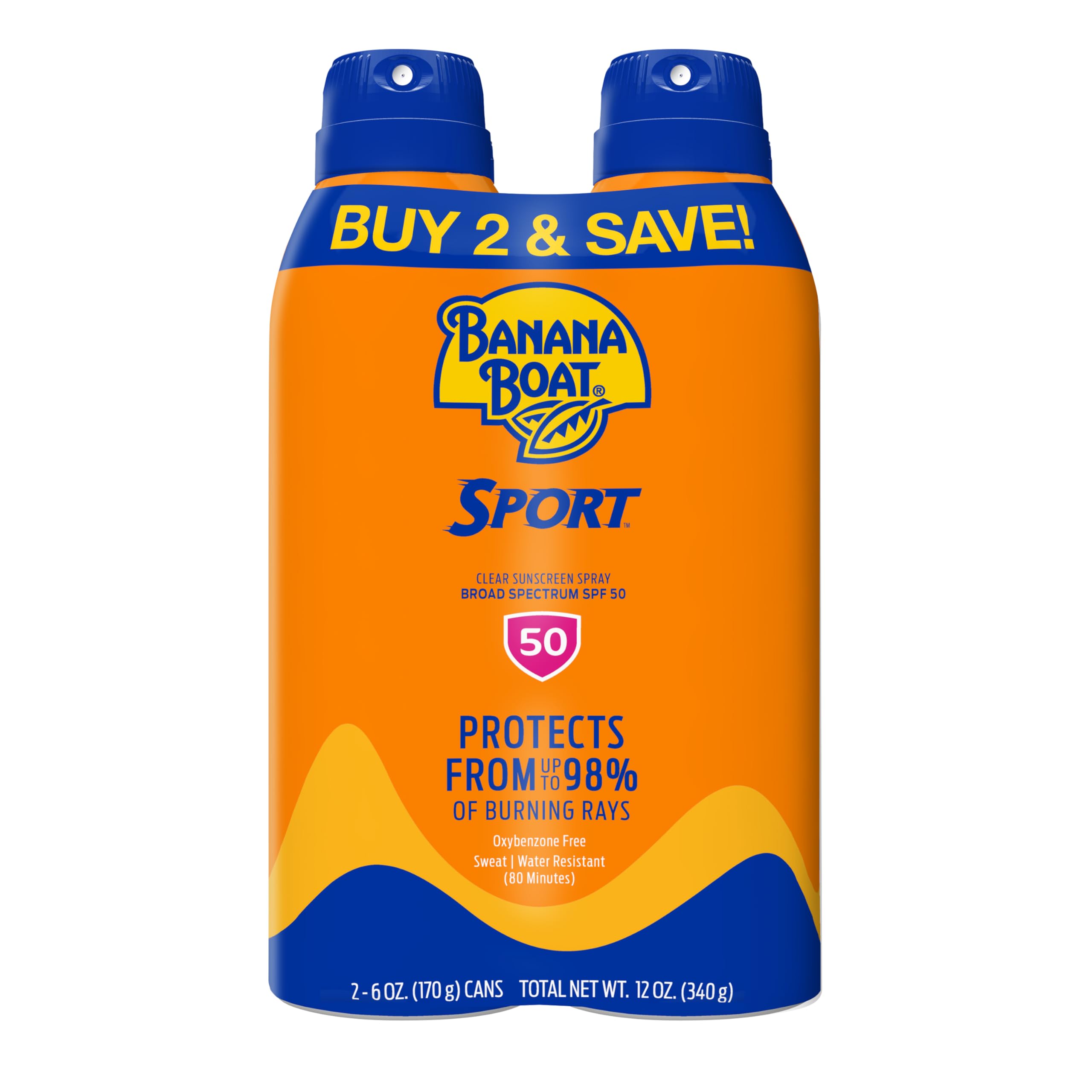 Protector solar en spray de amplio espectro Banana Boat, rendimiento deportivo, ultra pulverización, 2 unidades, SPF 30, 2 unidades, 170 g
