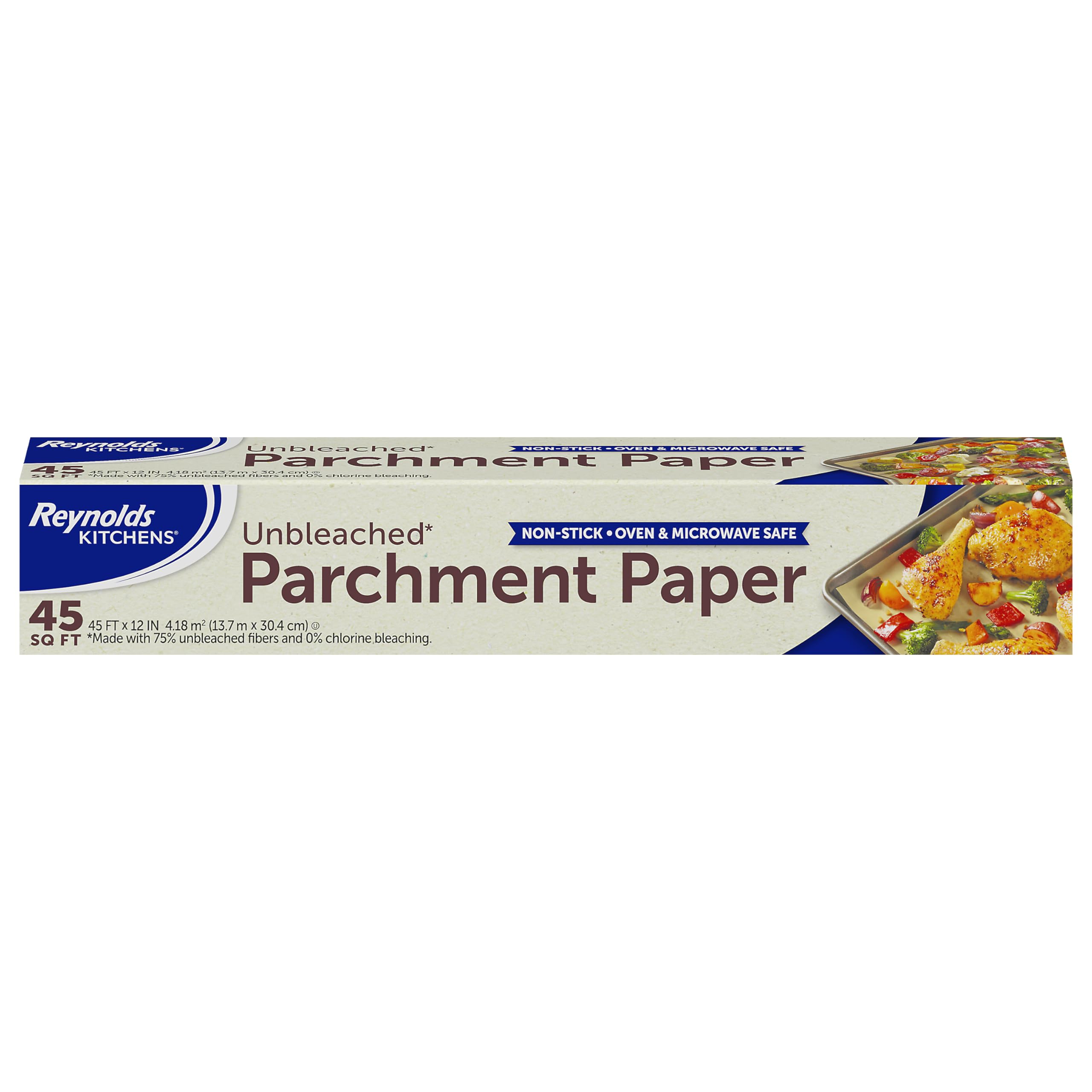 Reynolds Kitchens Papel de pergamino sin blanquear | Papel para hornear compostable | Paquete de 1 rollo, 304 mm x 13,7 m