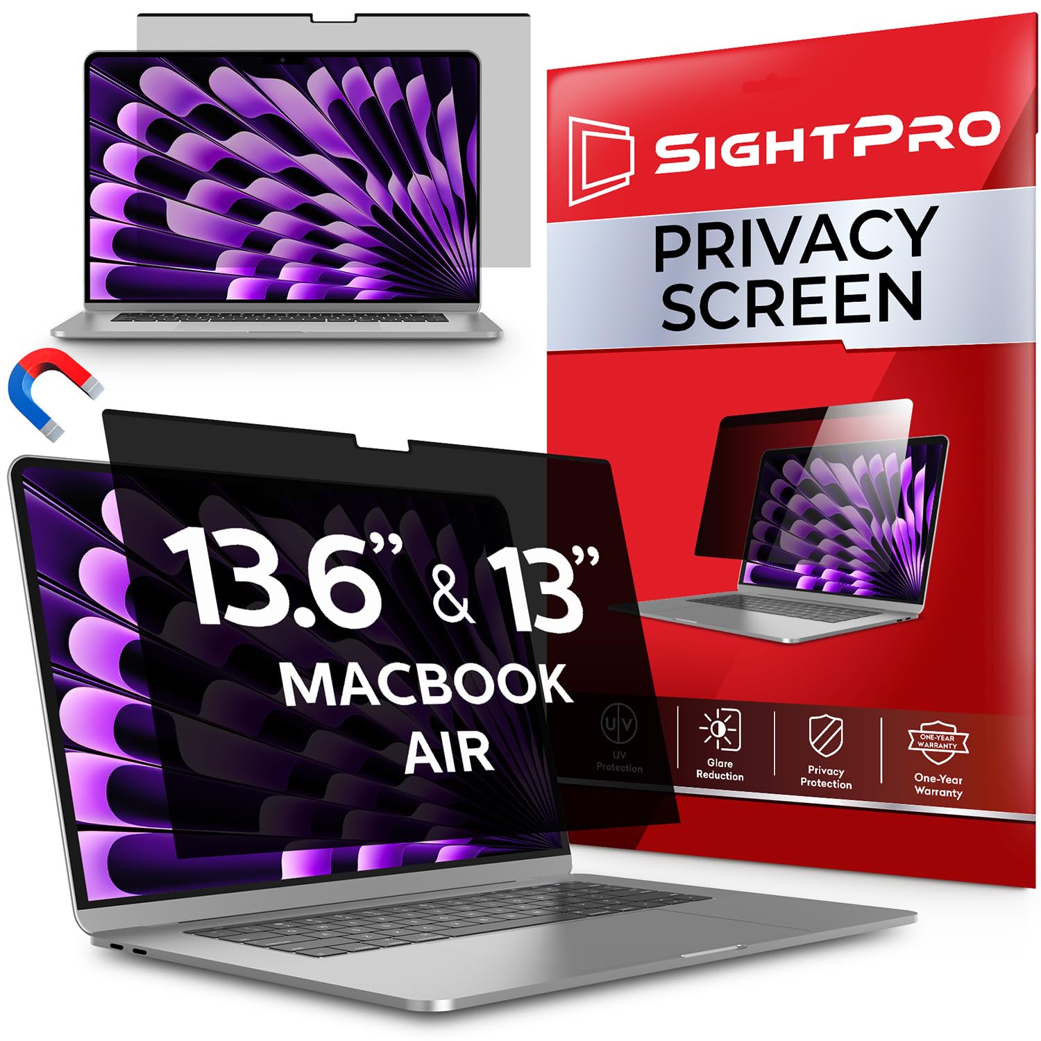 SightPro Pantalla magnética de privacidad para MacBook Air de 13 y 13.6 pulgadas (2022-2026, M2-M5), protector y filtro de privacidad extraÃble patentado para laptop