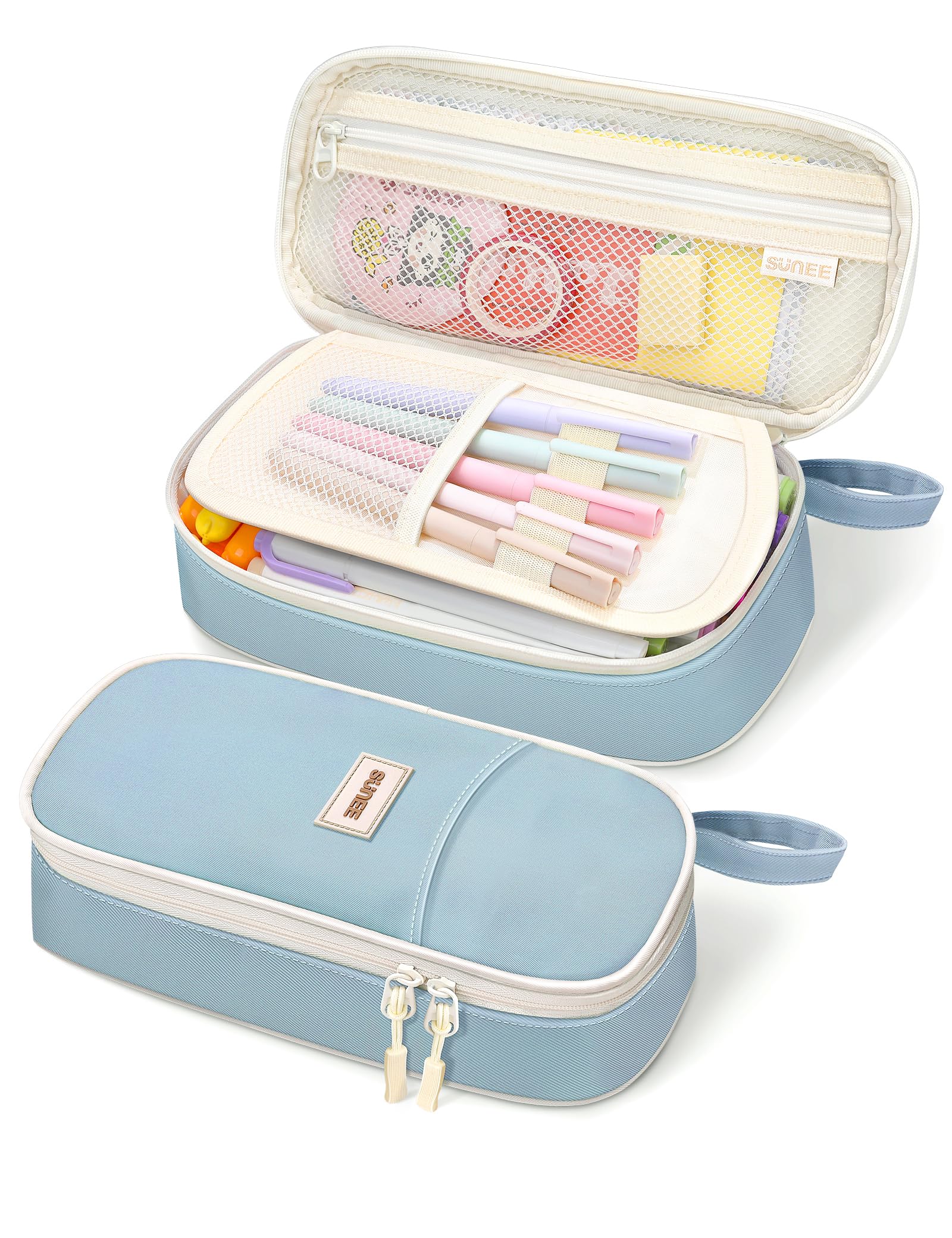 SUNEE Estuche Escolar Grande con Compartimentos, Multiusos Estojo Escolar Colegio Organizador de Papeleria Pencil Case para Niñas, Niños, Adolescentes, Mujeres, Hombres,Azul