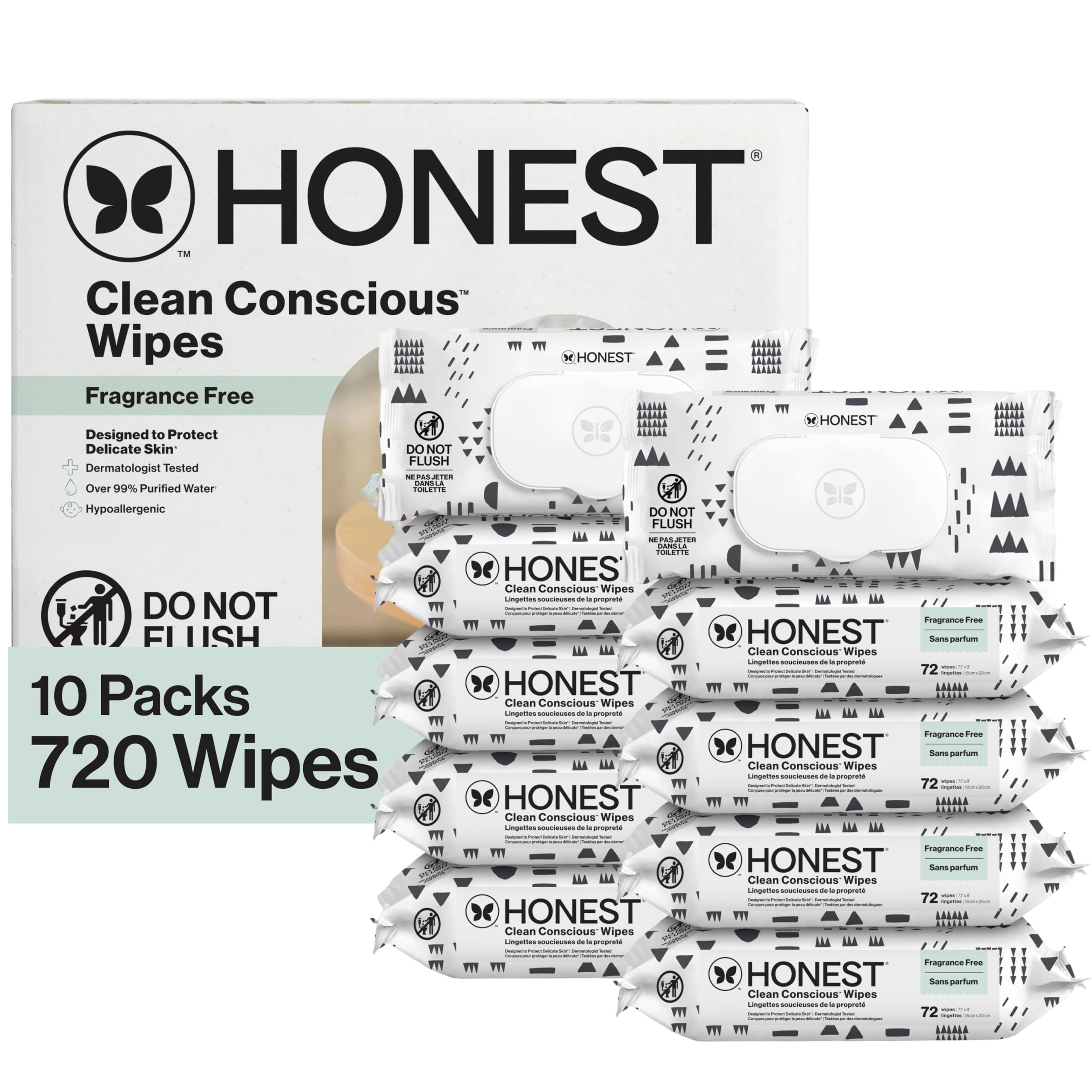 The Honest Company Baby Wipes - 720 Count | Pattern Play | Over 99 Percent Water | Pure & Gentle | Plant-Based | Fragrance Free | Extra Thick & Durable Wet Wipes
