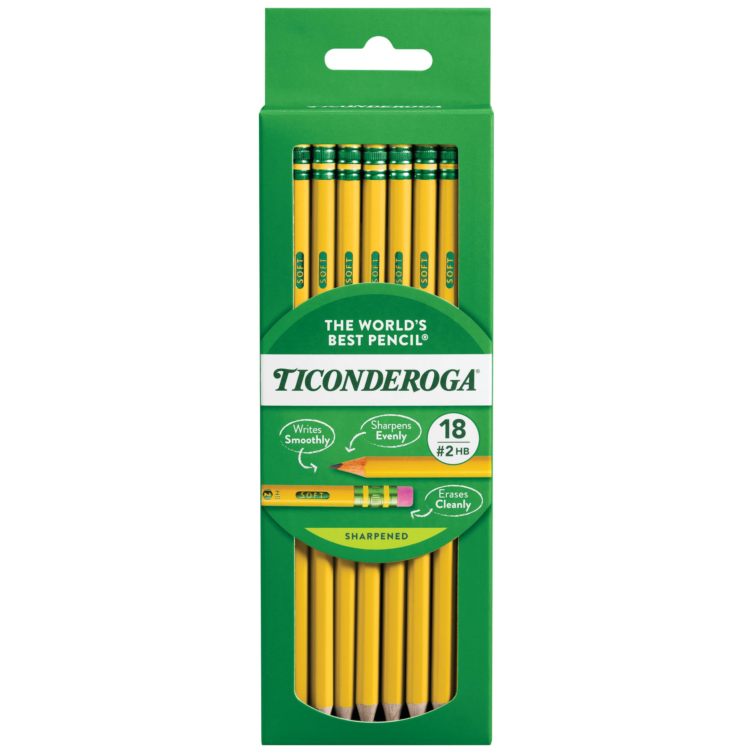 Ticonderoga - LÃ¡pices, con estuche de madera, preafilados, grafito #2 HB suave, color amarillo