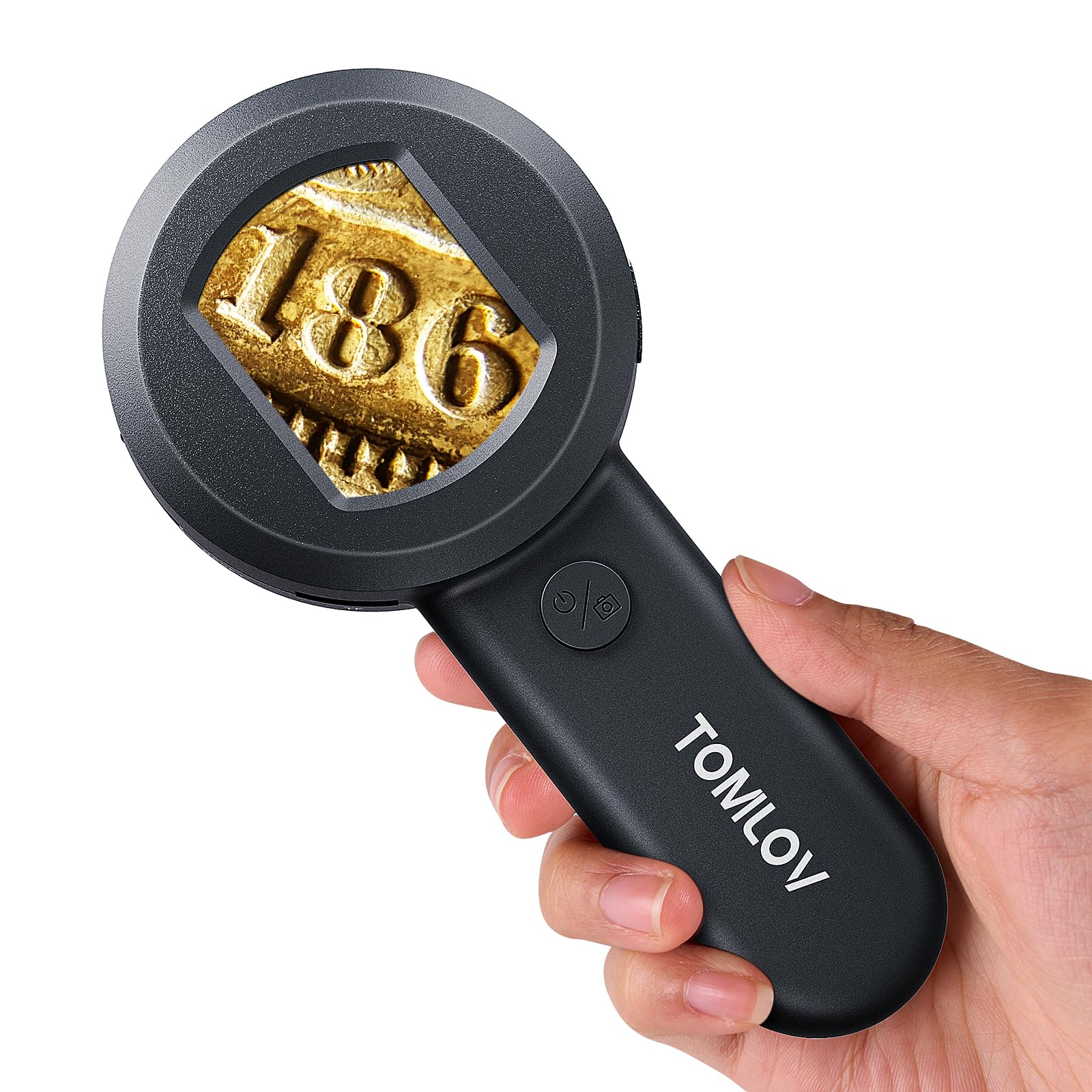 TOMLOV P10 Microscopio para Adultos y Niños, Lupa de Monedas de Mano con Luz, Portátil Trichome 100X, de Bolsillo para Coleccionista